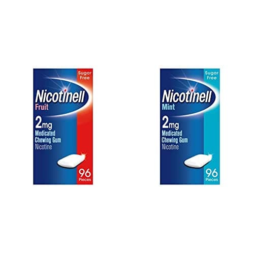 Image of Nicotinell Nicotine Gum, Quit Smoking Aid, Fruit Flavour, 2 mg, 96 Pieces & Nicotine Gum, Quit Smoking Aid, Mint Flavour, 2 mg, 96 Pieces