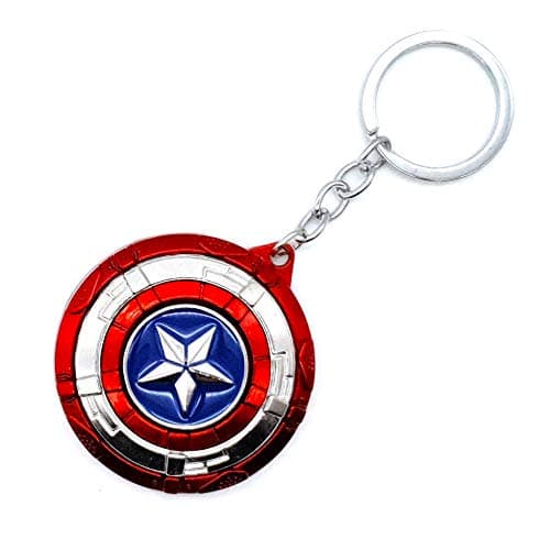 Image of Marvelous Captain Super Soldier America Shield Keyring - Solid Metal Durable Star Emblem Keychain - Interactive Rotating Center Star Detail - Heavyweight Superhero Bag Charm (Shield Spinner Classic)