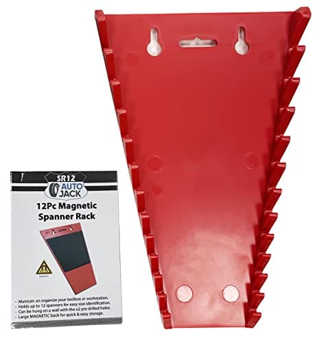 Image of Autojack 12 Piece Spanner Rack, Magnetic Backing for Easy Storage, Wall Mounted Organizer Holder up to 3.5kg for Garage Workshop Use