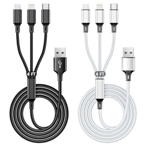 Image of Multi Charging Cable 2 Packs, 3A 3 in 1 Charging Cord,1.25M Nylon Braided Multiple USB Cable with iP Micro USB Type C Port for iPhone,Samsung,PS4, Tablet, Xiaomi and More（Black+Sliver）
