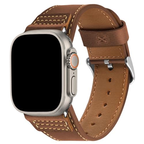 Image of Wristitani Leather Strap Compatible With Apple Watch Straps 44mm 45mm 46mm 49mm for Men, Replacement Band for iWatch Ultra 3/2/1 Series 11 10 9 8 7 SE3 SE2 SE 6 5 4 3 2 1,Dark Brown/Silver Buckle