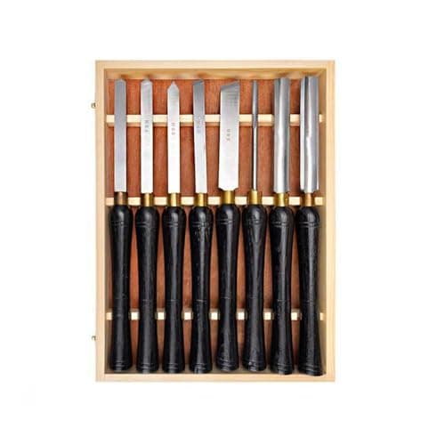 Image of 8PCS Professional Wood Lathe HSS Turning Set, with 2 Bevels, 1 Flat Round, 2 Triangles, 3 Round Head Engraving Tools, for Woodworking Beginners, Amateurs and Professionals