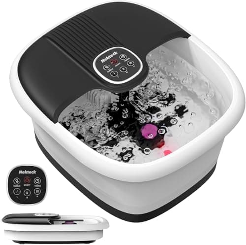 Image of Nekteck Collapsible Foot Spa Bath Massager with Heat & Remote Control, Foldable Foot Bath Tub with Bubbles,16 Massage Rollers & Pumice Stone, Electric Footspa Massager for Home Pedicure