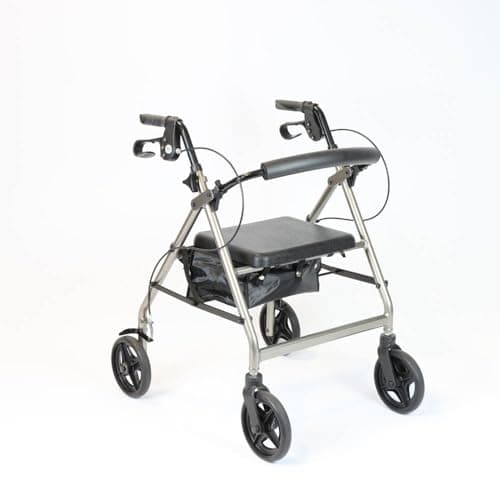 Image of NRS Healthcare A-Series Petite Lightweight Folding 4 Wheel Rollator with Seat and Bag - Grey