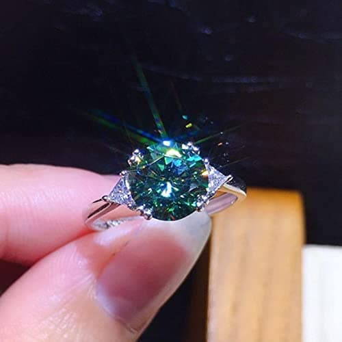 Image of HCMA 3 Carats Fashion Artificial Green & White Blue Moissanite Gemstone Adjustable Ring For Women Jewelry Engagement Gift