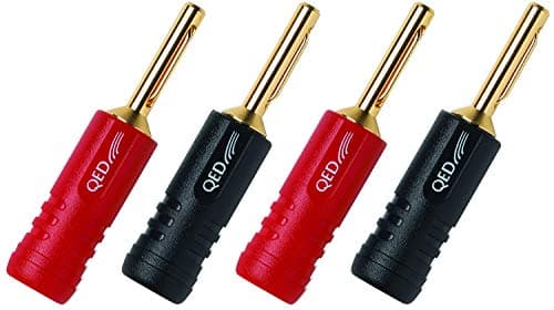 Image of 4 QED Screwloc Forte Gold Plated 4mm Banana Plugs for Speakers and Amplifiers (4 Screwloc Forte Banana Plugs)