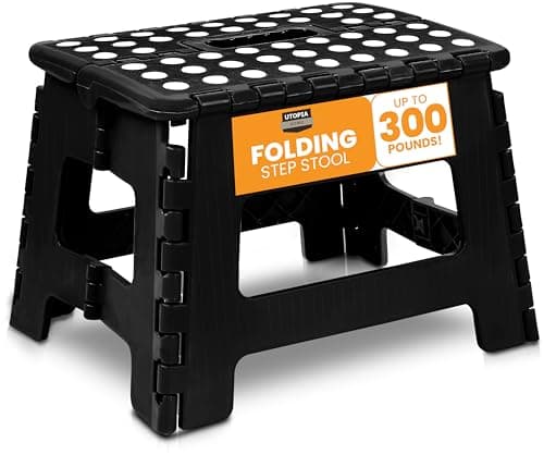 Image of Utopia Home Folding Step Stool 9 Inch, Portable Anti Slip Surface for Kids and Adults, Heavy Duty Folding Stool with Carrying Handle, 300 lbs Load Capacity, Pack of 1, Black