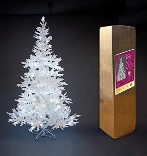 Image of 7Ft/2.1m Pre-Lit Snow Flocked Artificial Christmas Tree Bavarian Pine Snow White PE PVC Mixed Tips Cool White LEDs Hinged Branches Xmas Holiday Home Decorations