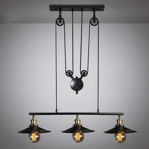 Image of Telescopic Lifting Chandelier Industrial Style Pulley Funnel Pendant Light Vintage Retro Black E27 Island Hanging Lamp For Loft Bar Cafe Restaurant,Without Mirror-4W(Without Mirror 4W)