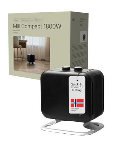 Image of Mill Compact Portable Fan Heater 1800W, PTC Ceramic Heater for 5-30m2, Electric Heaters for Home, Elegant, Quiet Electric Radiators Free Standing, Rapid Heat Black Plug In Radiator Designed in Norway