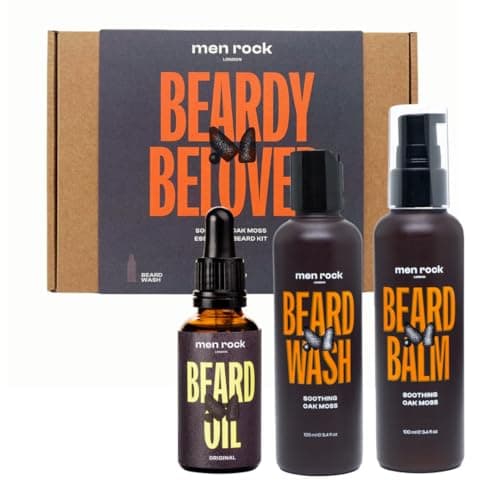 Image of Men Rock Beard Kit with Beard Shampoo, Beard Balm & Beard Oil – Beard Grooming Kit for Men – Luxury Beard Growth Kit & Beard Care Kit for Men – Oak Moss Beard Moisturiser & Beard Softener Gift Set