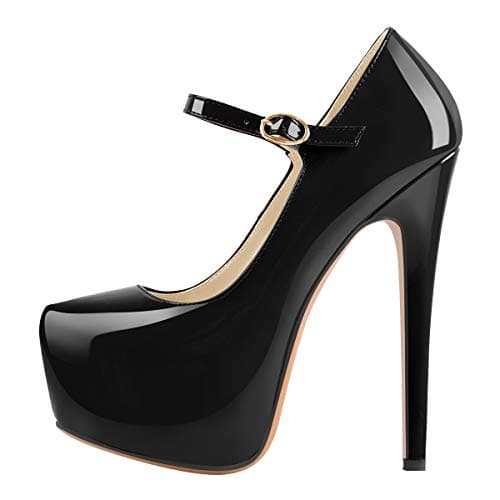 Image of MissHeel Women's Black High Heels for Women Patent Leather Fancy Sandals Stiletto Mary Jane Size 4