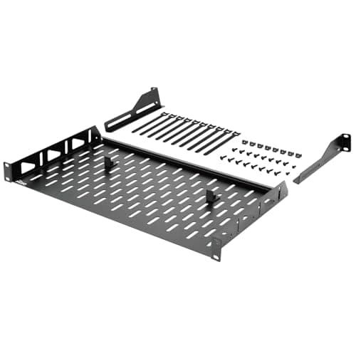 Image of Tecmojo 1U Cantilever Rack Mount Shelf, Vented 19'' Front Mounting Server and Network Rack Shelf 254mm Depth with Rear Supporting Ears and Anti-Slip Stops, 110lbs(50kg) Capacity