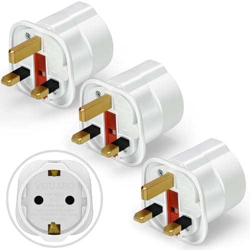 Image of VGUARD European to UK Plug Adapter 3 Pack BS8546 Certified Travel Adapter 2-Pin to 3-Pin, EU Schuko to UK Plug with 13A Fuse for Europe French Spanish German Turkish to UK Socket - White