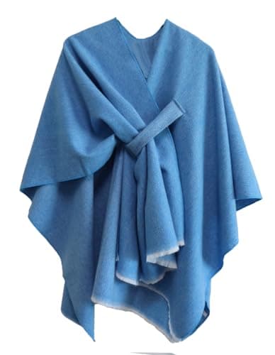 Image of Miaikvs Women's Poncho Reversible Oversized Shawls Elegant Knitted Cape Blanket Front Wrap Cardigan Scarf Coat for Spring Autumn(blue)