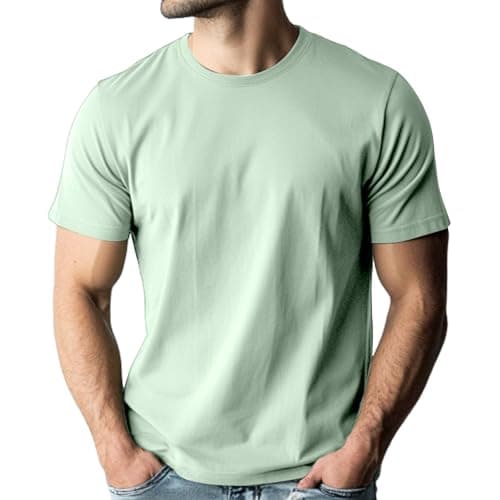 Image of Stars and Stripes Plain 100% Soft Organic Cotton Short Sleeve Tee Sage Green Premium Round Neck Casual T-Shirt(SageGrn, M)