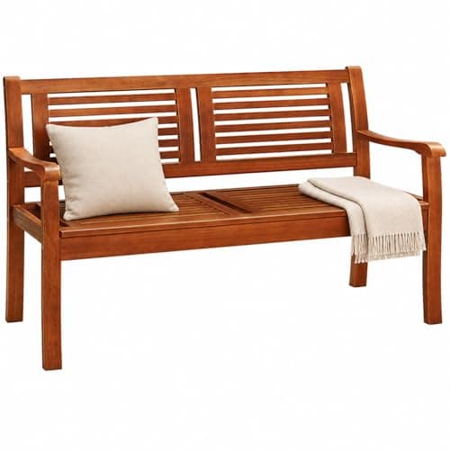 Image of CASARIA® Bologna 2 Seater Wooden Garden Bench | FSC® Certified Eucalyptus Wood | 120x60x90cm | Outdoor Furniture | Armrests & Backrest | Patio Park Balcony | Weather-resistant | 320KG Capacity