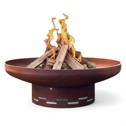 Image of Nicoman Large Outdoor Fire Bowl, 70cm Pre-rusted Steel, Bowl-Shaped Design with Stand, Wood and Charcoal Compatible, Garden Patio Heater for Cosy Evenings
