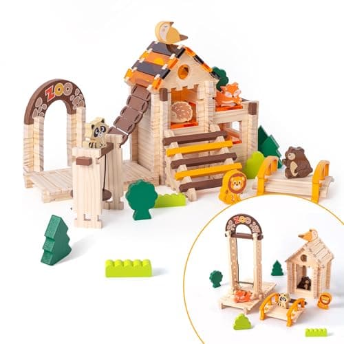 Image of Miosea Wooden Building Blocks Set - 168 Pieces Joinery Toys for Kids 3+, Montessori STEM Educational Toy with Mortise and Tenon Structure, Fine Motor Skills Development, Gift for Boys Girls