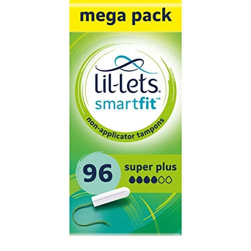 Image of Lil-Lets Non-Applicator Super Plus Tampons X 96, (6 Packs of 16 Tampons), For Heavy Flow, 4 Droplets, Plant-Based, SmartFit Non-App Tampon