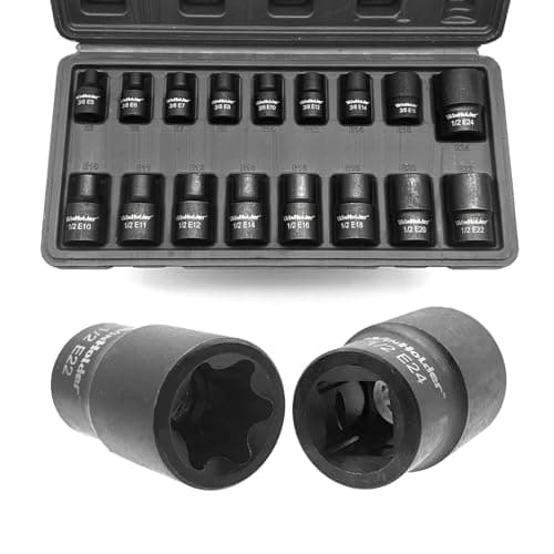 Image of WinHolder 17 Pieces Impact E Torx Star Socket Set, E5-E24, 3/8 and 1/2 inch Drive (17pcs E Torx Star Socket Set Black Case)