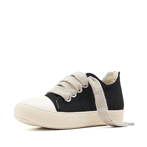 Image of ATBELL Fashion Low Top Sneakers for Women Thick Shoe Jumbo Lace Up Comfort Walking Shoes Unisex, Black Canvas, 4 UK
