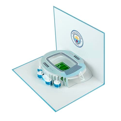 Image of Man City F.C. 3D Pop-Up Birthday Card, Man City 3D pop up stadium inside, Etihad stadium card. Perfect for greeting cards, birthday invitations, and unique football gift cards.