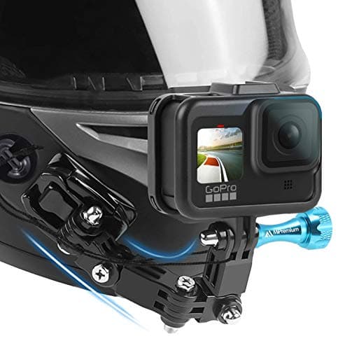 Image of MiPremium Motorcycle Helmet Chin Mount Kits for GoPro Hero 13 12 11 10 9 8 7 6 5 4 3 Black Silver Session, AKASO/Campark & Other Action Camera Swivel Aluminium Screw Flat Curved Adhesive Pads & J Hook