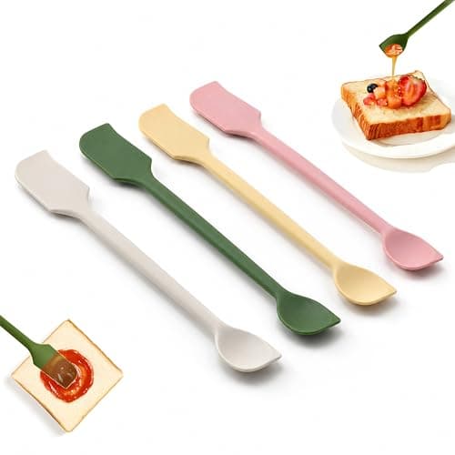 Image of 4 Pcs Mini Silicone Spatula, Small Spatula Set with Dual-Ended, Multifunctional Baking Spatulas, Face Cream Spatulas for Cosmetics & Jars Kitchen Cooking Pastries jam