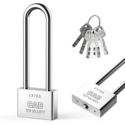 Image of Lengthened Padlock with 6 Keys, 50mm Long Shackle Padlock High Security Locker Heavy Duty Keys Lock for Warehouses Container Doors Garage Shed Gates Bicycle