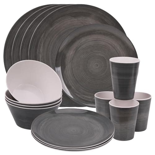 Image of Trimming Shop 16pcs Dinner Set | Plates, Dessert Plates, Bowls & Cups | Melamine Dinner Set | Party Dinnerware | Service Set for 4 | Unbreakable Dinnerware Set for Indoor Outdoor, Picnic & Camping