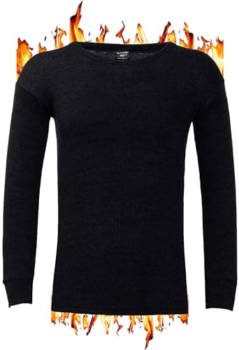 Image of ZRWASKA® Men's Extreme Thermal Underwear Tops, Comfortable Underlayer T-Shirt Long Sleeve Top Vest Warm Winter Thermals Men Top Base Layer Black, Size Small