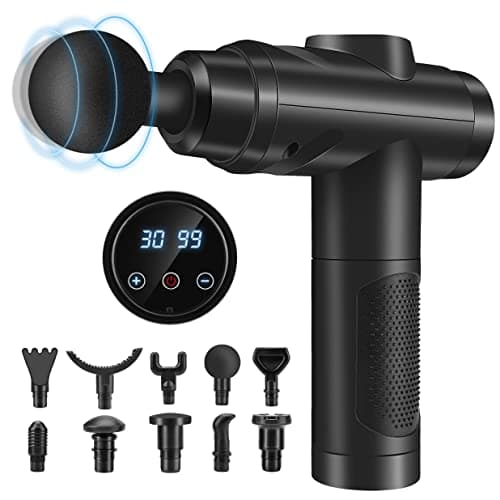Image of Massage Gun Deep Tissue, Muscle Percussion Massager with 30 Speeds Quiet Hand Massagers with LCD Touch Screen 10 Heads for Shoulder Body Back Relaxation (Black) (Black)