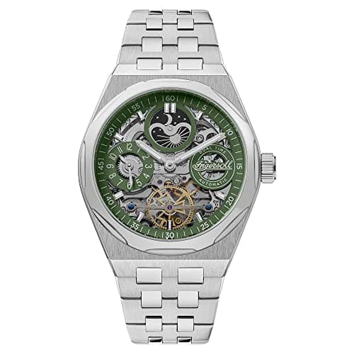 Image of Ingersoll 1892 The Broadway Mens 43mm Automatic Watch with Green Dial and Silver Stainless Steel Bracelet I12905
