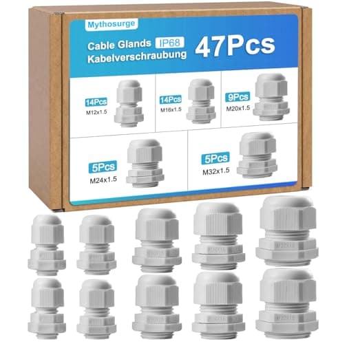 Image of Cable Glands Mixed Set, 47PCS Waterproof Stuffing Glands M12 M16 M20 M24 M24 M32, 4 Types IP68 Locknut Stuffing Glands for Electrical Boxes Junction Boxes Wall-Mounted Distribution Boxes