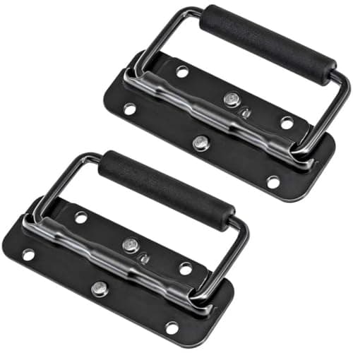 Image of LHUIDDH 2-Pack Heavy Duty Toolbox Handles – Spring-Loaded Folding Handle for Flight Cases, Tool Cases & Industrial Boxes (Black, 120mm)
