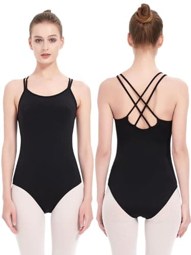 Image of Kefiyis Women's Camisole Leotard for Dance Ballet Gymnastics Black High Stretch Bodysuit Leotards Dancewear Black XL