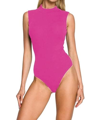 Image of BODYWEAR LTD - Women Sleeveless Turtle Neck Bodysuit Leotard – Comfortable Fit – Performance Wear - Dance Class Essential – Ballet, Gymnastics, Dance, Clubbing (Cerise Pink, UK Size M/L)