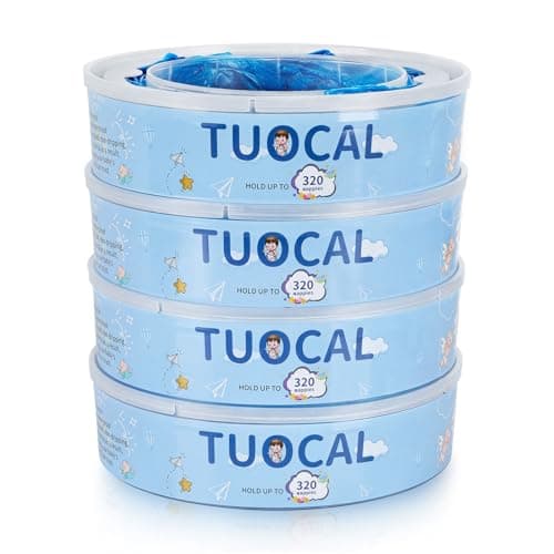 Image of Tuocal Nappy Bin Refill Cassettes, 4 Pack Refill Cassettes with Nappy Bin Refills Bags Compatible with Angelcare Nappy Bin Refills & Litter Locker II Nappy Disposal System, 7 Layer Bags Odor-Locking