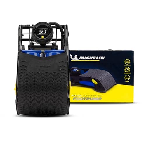 Image of MICHELIN Digital Double Barrel Foot Pump - Heavy Duty Football Pump Inflator with Tyre Pressure Gauge and Adapters - Footpump for Car Tyres, Balls and Inflatables