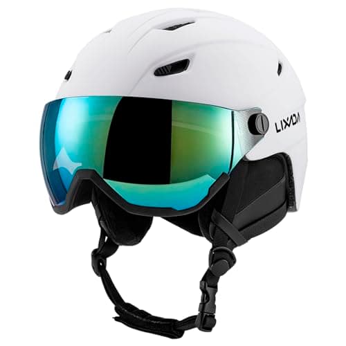 Image of SHUAIGUO Integrated Ski Helmet Men and Women Snowboard Helmet with Removable Visor Goggles(White)