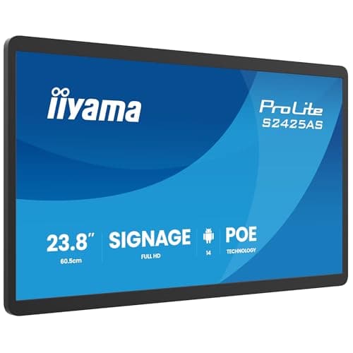 Image of iiyama Prolite S2425AS-B1P 60.5 cm 23.8 Inch Digital Signage Display IPS LED Full HD USB-C Audio-Out USB 2.0/3.2 RJ45 Android 14 OS iiSignage² WiFi Bluetooth PoE 24/7 3H Anti-Glare Black