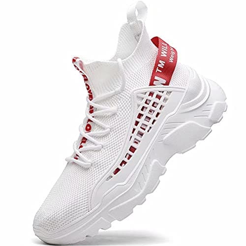 Image of Fushiton Mens Trainers Running Shoes Hi Top Casual Shoes Fashion Sport Sneakers Walking Lightweight Breathable White