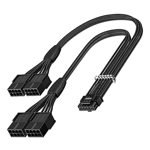 Image of Fasgear PCI-e 5.0 Extension Cable,16Pin(12+4) Male to PCI-E 5.0 4x8(6+2) Pin Female Sleeved Extension Cable, 40cm 12VHPWR(12V-2x6) Cable for GPU GeForce RTX 3090Ti 4080 4090 4070Ti 5090 (16AWG/Black)