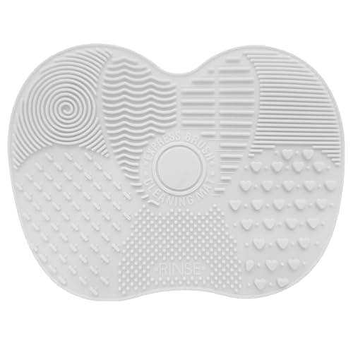 Image of Onlineforu LTD Make up Brush Cleaning Pad – Small White Silicone Mat with Multi Textured Patterns & Strong Suction Cups for Deep Cleaning