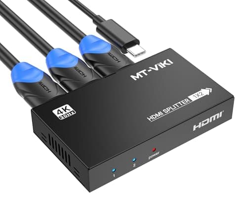 Image of 4K 30Hz HDMI Splitter 1 in 2 out, MT-VIKI 1 to 2 HDMI 2 Way Powered Distributor 1x2 For 2 Monitors Screens HDTV CCTV 3D Supports EDID HDCP + USB-C Cable