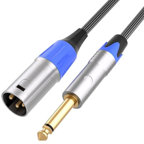Image of TISINO 6.35mm Jack TS to XLR Male Cable, Nylon Braid Quarter inch 1/4" Mono to XLR Unbalanced Interconnect Lead - 3m