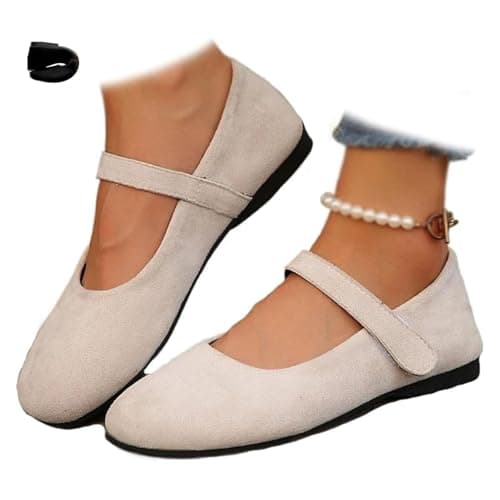 Image of Orthopedic Suede Ballet Mary Jane Flats for Women, Comfortable Wide Fit Casual Soft Round Ballet Flat Lightweight Black Mary Jane Shoes (White,6.5)