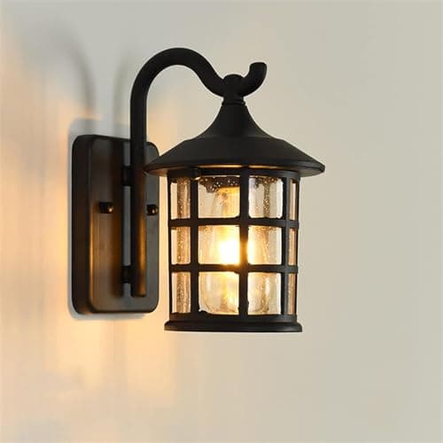 Image of Black Outdoor Wall Lights,Lantern Outdoor Lights Aluminum And Glass Waterproof Lamp Retro Garden Wall Lights Rustic Decor E27 Outside Lights For House Home Door Garage Porch Hallway Patio Balcony