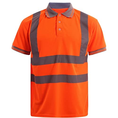 Image of FAIRY TRENDZ Mens Hi Vis Polo Shirt Short Sleeve High Visibility Safety Workwear Top with Reflective Tape for Security Construction (Orange, Medium)